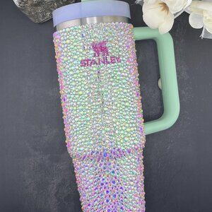 30 oz. Pink/Green Iridescent Rhinestone Stanley Cup